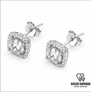 Cushion Halo Stud Earrings 18K White Gold Silver Plated Lab Grown Diamond Pave <b>Cluster</b> Brilliant Luxurious Bridal Fine Jewelry - Product Image 5