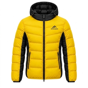 Men's <b>Yellow</b> Black Hooded <b>Puffer</b> <b>Jacket</b> Warm Quilted Winter Outdoor Coat Lightweight Waterproof <b>Jacket</b> One Apex - Product Image 4