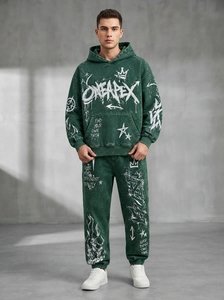 ชุดเซ็ตเสื้อฮู้ดดี้สีเขียวล้างสี One Apex พร้อมกางเกงขายาวทรงหลวม สไตล์สตรีทแวร์ แขนยาว ผ้าฝ้าย เหมาะสำหรับฤดูใบไม้ร่วง - Product Image 4