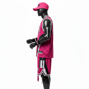 Ensemble short et maillot de basket-ball pour homme, haute qualité, 180 GSM, polyester mesh léger, rose et blanc, logo personnalisé, pour homme - Product Image 3
