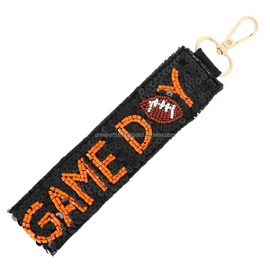 <b>Game</b> Day Embroidered Beaded Headband Handmade Football Wristlet Bag Charm Custom Eco-Friendly Durable Sports Fan Gift Accessory - Product Image 1