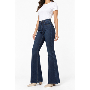 Jean en denim évasé taille haute pour femme, brodé, coupe droite, indigo, tailles XS-6XL - Product Image 3