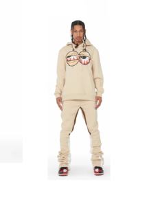 Ensemble pantalon de survêtement évasé personnalisé à capuche OEM pour hommes, poids lourd, coton éponge français imprimé bouffant, empilé, surdimensionné, décontracté pour l'hiver deux - Product Image 6