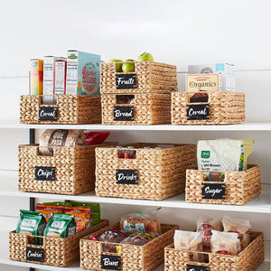 Handwoven Water Hyacinth Storage Basket With <b>Label</b> Holder Kitchen <b>Pantry</b> Organizer Food Storage Bin Home Organization - Product Image 2