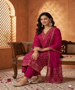 Conjunto de dos piezas con tejido jacquard elegante y dupatta, ropa festiva, precio al por mayor, prenda étnica, multicolor, algodón, lavable a máquina - Product Image 3