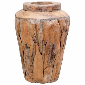 Vase décoratif en teck massif 15,7x23,6 pouces, bambou naturel et vase en bois - Product Image 1