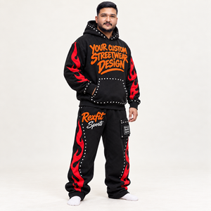 Ensemble de survêtement à capuche pour homme, pantalon de jogging ample en molleton, avec étiquette personnalisée, motif graphique, streetwear, deux pièces, conception personnalisée OEM - Product Image 3