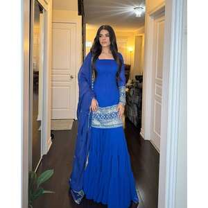 Party Wear Look XL Tamaño Top Bottom Dupatta con hilo y trabajo de secuencia - Product Image 5