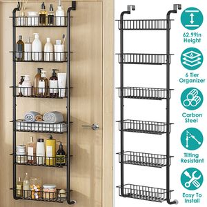 Organizzatore da Appendere Sopra la Porta a 6 Livelli in Acciaio al Carbonio, 62.99 Pollici, con Ganci, Scaffale Portaoggetti per Cucina e Bagno - Product Image 3