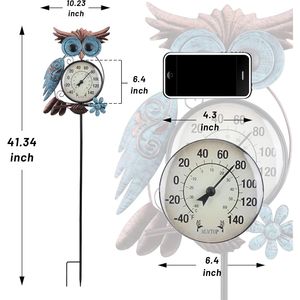 42-Inch Metal Owl <b>Garden</b> Stake Outdoor Household <b>Thermometer</b> for Patio Yard <b>Garden</b> Weatherproof Wall <b>Thermometer</b> - Product Image 3