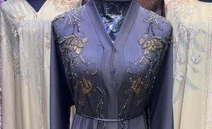 Abaya Modeste de Dubaï en Gros, Perlée et Pailletée, à Manches Longues, Traditionnelle Musulmane, Faite à la Main, pour Mariage, Respirante, Col en V pour Femme - Product Image 6