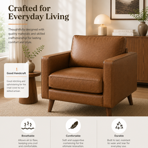 Mid Century Cognac Leather Armchair Modern Living Room Lounge Chair Comfortable Single <b>Sofa</b> Chair for Home Hotel Lobby - Product Image 4