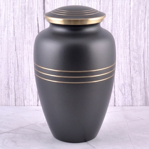 Red and Gold <b>Striped</b> Brass Adult Cremation Urn with matte surface for Human Ashes, Memorial Storage and Home Display - Product Image 2