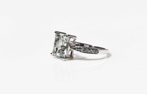 Natural Green Amethyst Prasiolite <b>Ring</b> 925 Sterling <b>Silver</b> Radiant Cut Mint Green Gemstone <b>Solitaire</b> with Zircon Accents - Product Image 4