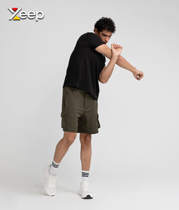XEEP Customize Lightweight Solid Casual <b>Men</b> Shorts High Quality Quick Dry Breathable <b>Drawstring</b> Knitted Front High - Product Image 3