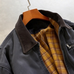 Veste zippée courte surdimensionnée vintage en toile 100 % coton délavée à l'acide pour hommes, vente en gros personnalisée - Product Image 5