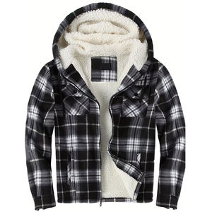 Veste en flanelle décontractée à capuche pour homme, automne-hiver, style vintage, polaire ajustée, respirante, écologique, personnalisable, avec poches - Product Image 1