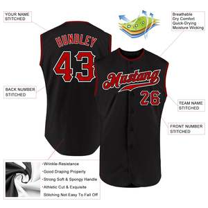 Maillot de baseball noir sans manches léger en polyester haute performance, personnalisable par broderie, sérigraphie et transfert thermique – Grande Vente - Product Image 2