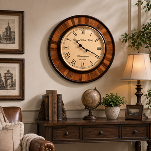 Horloge murale mécanique en bois faite à la main |   Horloge vintage à chiffres romains, décoration rustique pour la maison, horloge de mariage - Product Image 6