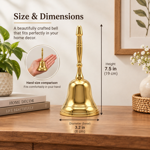 Cloche de prière en laiton à long manche et base évasée pour la prière traditionnelle hindoue, les rituels du temple et les rituels quotidiens du mandir - Product Image 5