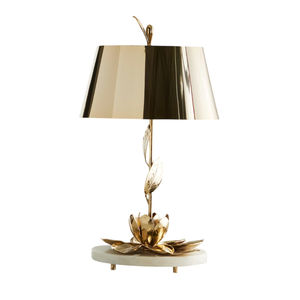 Luxury Traditional Gold Finish Brass Base Table Lamp With <b>White</b> <b>Fabric</b> Shade Antique Brass Bedside Desk Lighting For Home Accent - Product Image 3