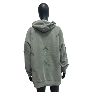 Sudadera con capucha de felpa francesa de peso pesado para mujer, con parches de cruces, efecto descolorido por el sol y lavado ácido - Product Image 4