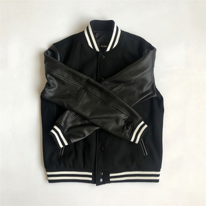 Chaqueta Varsity Negra para Hombre con Mangas de Cuero PU, Cuello Camisero, Cierre de Botones, Resistente al Viento, Ropa Casual de Otoño - Product Image 4