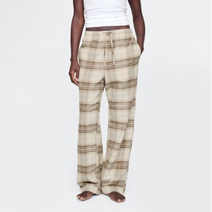 Pijamas de Franela 100% Algodón para Mujer, Transpirables, de Color Claro con Estampado a Cuadros, Talla Grande, con Cordón Ajustable Lateral - Product Image 3