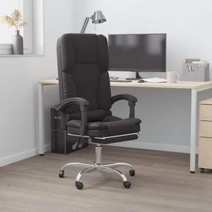 Chaise de bureau en similicuir noir avec fonction massage, grande construction en contreplaqué et métal - Product Image 1