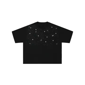 T-shirt noir personnalisé avec logo en strass, tee-shirt orné de cristaux brillants, style hip-hop, streetwear, t-shirts oversize, toutes saisons - Product Image 1