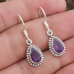 ต่างหูพลอยแอมะทิสต์ธรรมชาติทรงหยดน้ำ เงินแท้ 925 สำหรับผู้หญิง โรงงานผลิตเครื่องประดับชั้นดี ขายส่ง - Product Image 2