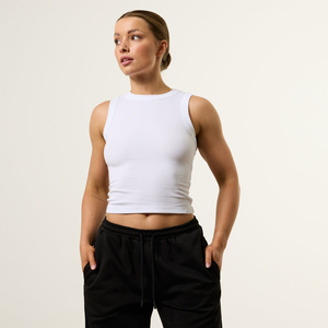 Top Corto Blanco Acanalado para Mujer, Cuello Redondo, Casual, Tejido de Punto, Spandex y Algodón, Transpirable, Color Sólido, Corte Corto - Product Image 5