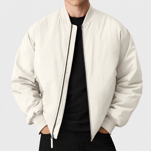 100% Polyester Men's Spring Fall Casual Zip-up Outerwear Contrast Lined Stand Collar Ribbed Cuff Flight Bomber Jacket For Men - Product Image 3