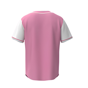 Maillot de baseball rose pour homme, manches courtes, col en V, bordure contrastante, coupe classique, couleur unie, chemise de sport décontractée - Product Image 2