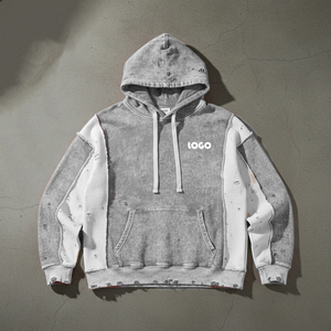 Sweat à capuche oversize pour homme, style streetwear, décontracté, hiver, avec empiècements color block, poches kangourou, broderie personnalisable, couleur de l'empiècement 100% personnalisable - Product Image 2