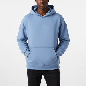 Sudadera con Capucha y Cremallera para Hombre, Azul Claro, Corte Holgado, 100% Algodón Felpa, Casual, con Bolsillo Frontal, Ecológica, para Otoño - Product Image 1