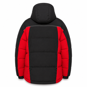 Custom Casual Hooded Puffer <b>Jacket</b> Winter Streetwear Color Block Panels Warm Embroidered Front Logo Zipper Pockets Service - Product Image 3