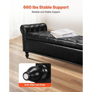 Panca Moderna per Scarpe con Braccioli Arrotondati e Bottoni Trapuntati, Pouf Contenitore con Gambe in Legno Massello, per Ingresso e Camera da Letto - Product Image 3