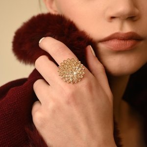 14K <b>Gold</b> Plated Rainbow Moonstone Sunflower Gemstone <b>Ring</b> for Wedding Engagement - Product Image 3