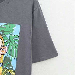 Camiseta de manga corta informal y a la moda para mujer, estilo vintage, holgada, de punto, con logo digital, venta al por mayor - Product Image 3