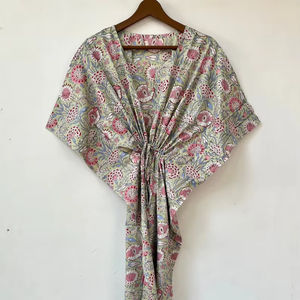 Vestido Kaftán Informal de Verano con Estampado Floral Tropical, de Algodón, para Mujer, Ropa de Playa, Estilo Asia Pacífico, Sin Mangas - Product Image 1
