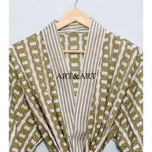 Bata estilo kimono de algodón con estampado floral tradicional para mujer, ideal para estar en casa, dormir, descansar y para el spa. - Product Image 4