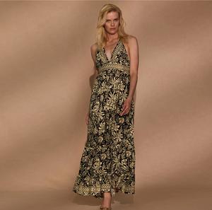 เดรสยาวสไตล์โบฮีเมียนสำหรับผู้หญิง คอ halter เปิดหลัง ลายดอกไม้ เอวทรงเอ็มไพร์ จับจีบ เหมาะสำหรับใส่ไปทะเลในฤดูร้อน หลากหลายแบบ - Product Image 1