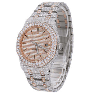 Montre à quartz pour homme en acier inoxydable, style hip-hop, avec diamants Moissanite VVS, bracelet de 20 mm, cadran en verre, pour usage quotidien - Product Image 2