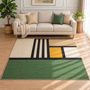 Tapis carré personnalisable en jute 100 % écologique à motif à carreaux 5x5 pieds vert/noir, tissage plat moderne pour salon - Product Image 5
