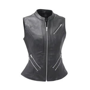 Chaleco de Motociclista para Mujer, de Cuero Genuino, Impermeable, Cortavientos, con Relleno de Algodón, Logotipo Bordado y Cuello Alto - Product Image 1