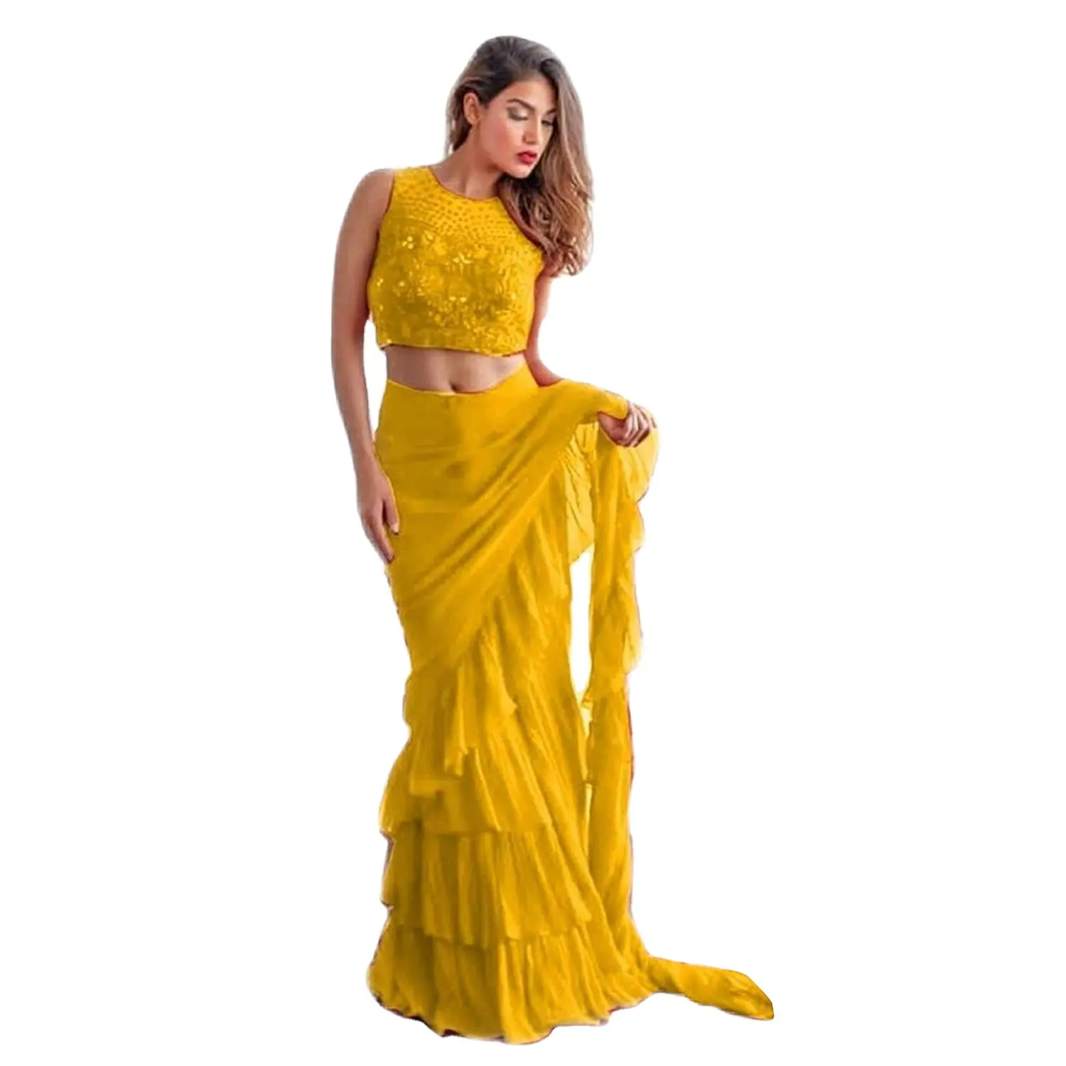 Mosterd Kleur Goede Selling Pakistaanse En Indiase Saarree Jurk Designer Sarree Saree Sari Door Ajm Handel Huis Model 1039