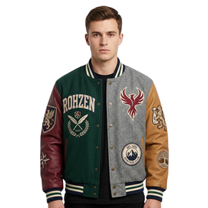 High Quality ODM OEM Customized Unisex Vintage Varsity <b>Jacket</b> Wool Body Genuine Leather Sleeves Patchwork Letterman <b>Jacket</b> - Product Image 4