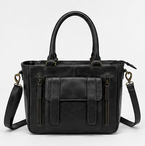 Sac à main pour femme en cuir véritable de luxe, imperméable, noir et marron, sac fourre-tout avec fermeture à glissière, style anglais - Product Image 4