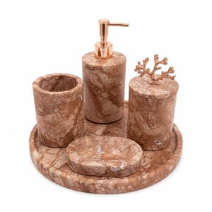 Factory Sale Marble Bathroom Set 4-Piece Round Soap Dispenser <b>Toothbrush</b> <b>Holder</b> Tray Luxury Style Easy To Clean - Product Image 6